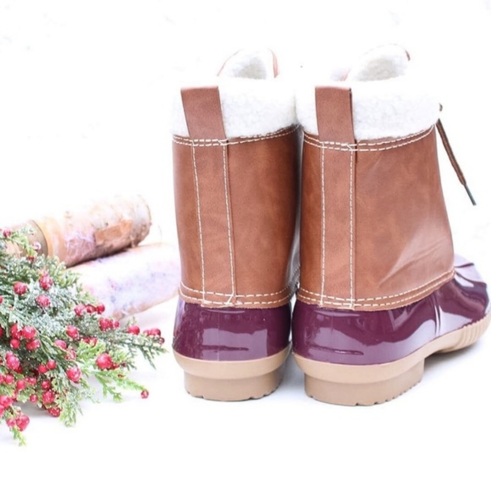 Sherpa Fur Winter Wine Duck Snow Boots - Picture 4 of 4
